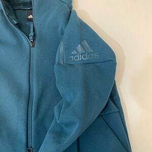 Adidas Teal Patterned Hoodie Sweatshirt Womens. Athletic Sz S.
